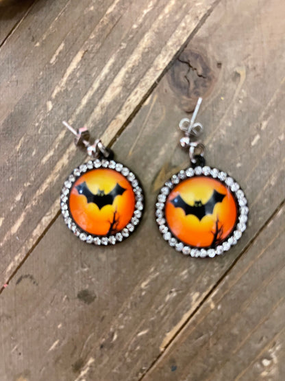 Halloween Bat Charm on a ball Post earrings