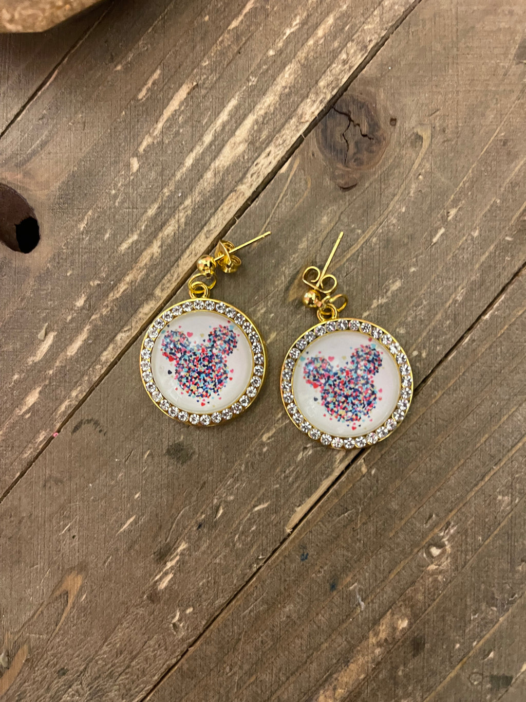 Confetti Ears Cabochon Charm on a ball Post earrings