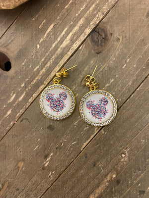 Confetti Ears Cabochon Charm on a ball Post earrings