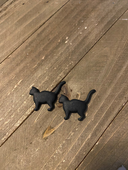I Love Cats More Post Earrings  Gray and Black