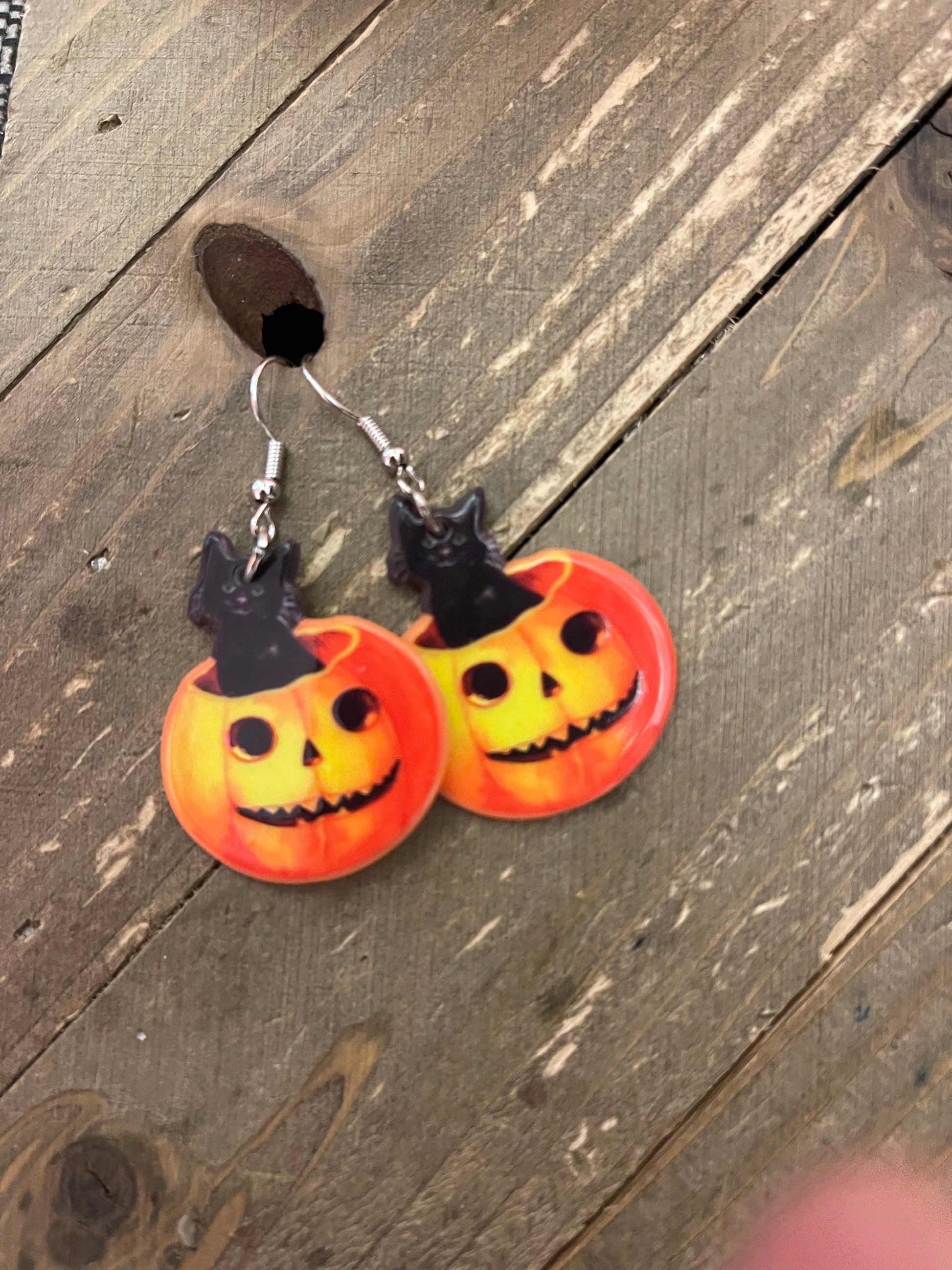 Pumpkin Black Cat Acrylic charm wire earringsPink tiful of LOVE
