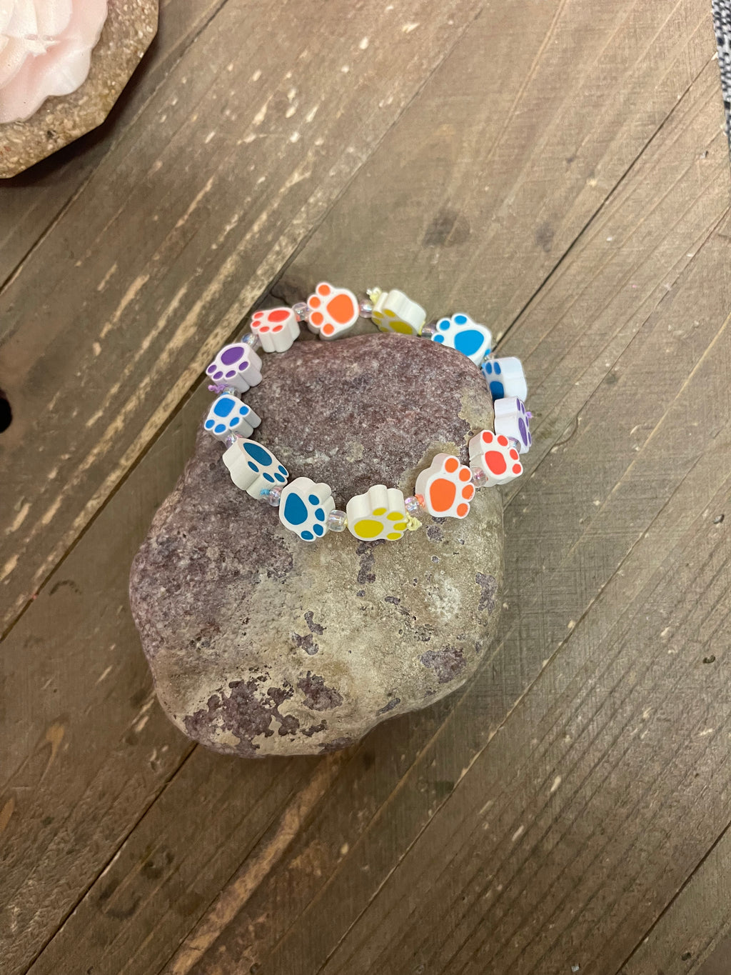 Paw Shaped Rainbow colors Bead Elastic/Stretch Bracelet