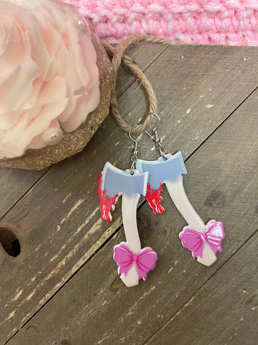 Acrylic Bloody Axe with Bow charm Wire earringsPink tiful of LOVE