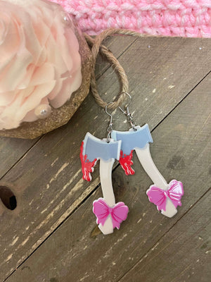 Acrylic Bloody Axe with Bow charm Wire earrings