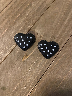 White Polka dot Heart shaped Post Earrings