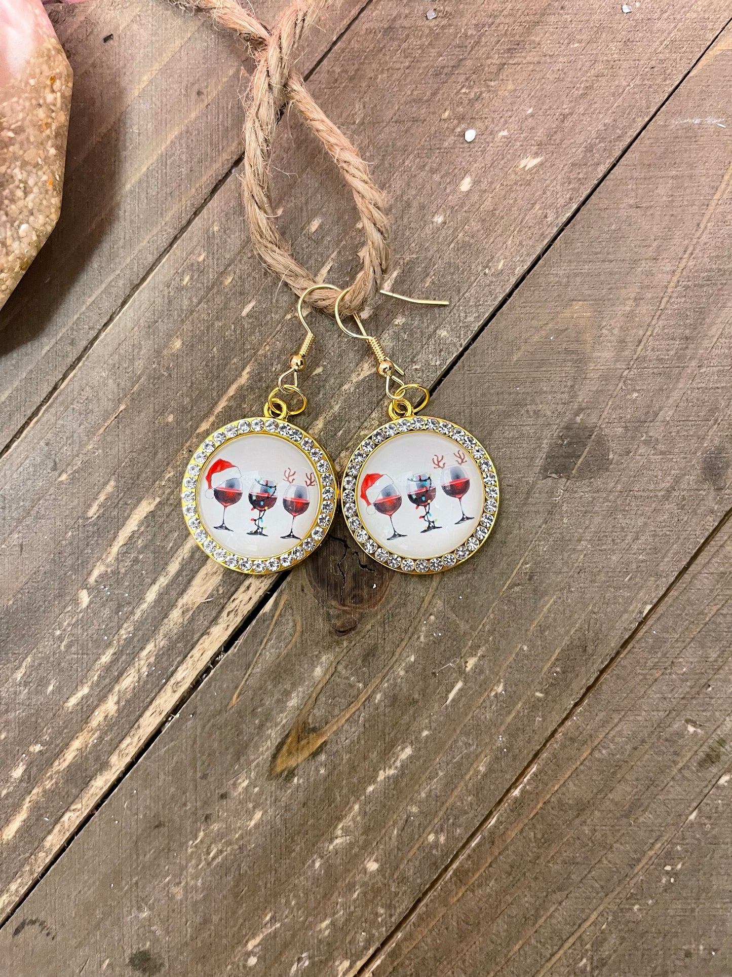 Holiday Wine Cabochon Charm Wire earrings