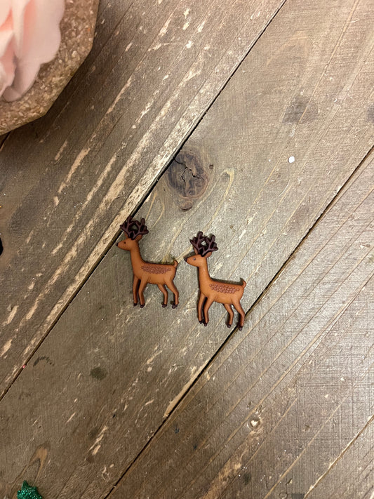 Reindeer Earrings; brown reindeer with antlersPink tiful of LOVE