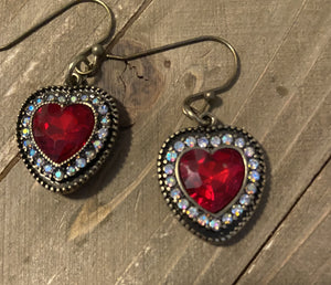 Red Heart Rhinestone dangling earrings