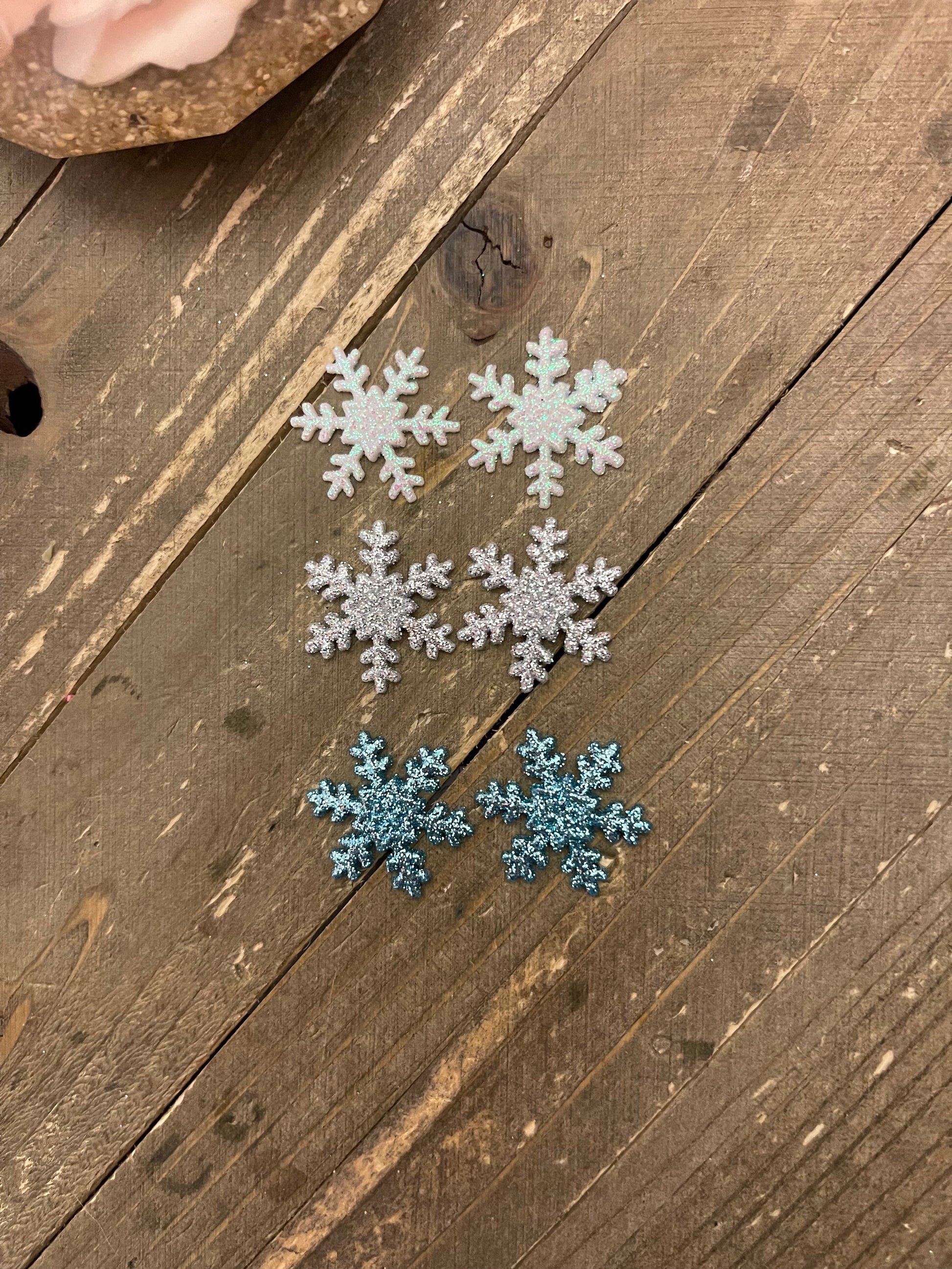 Sparkly Glitter SNOWFLAKE Stud Earrings (3 different Colors-CEC)Pink tiful of LOVE