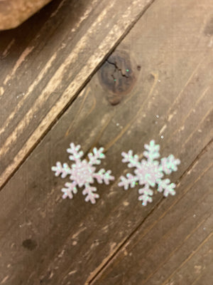 Sparkly Glitter SNOWFLAKE Stud Earrings (3 different Colors-CEC)