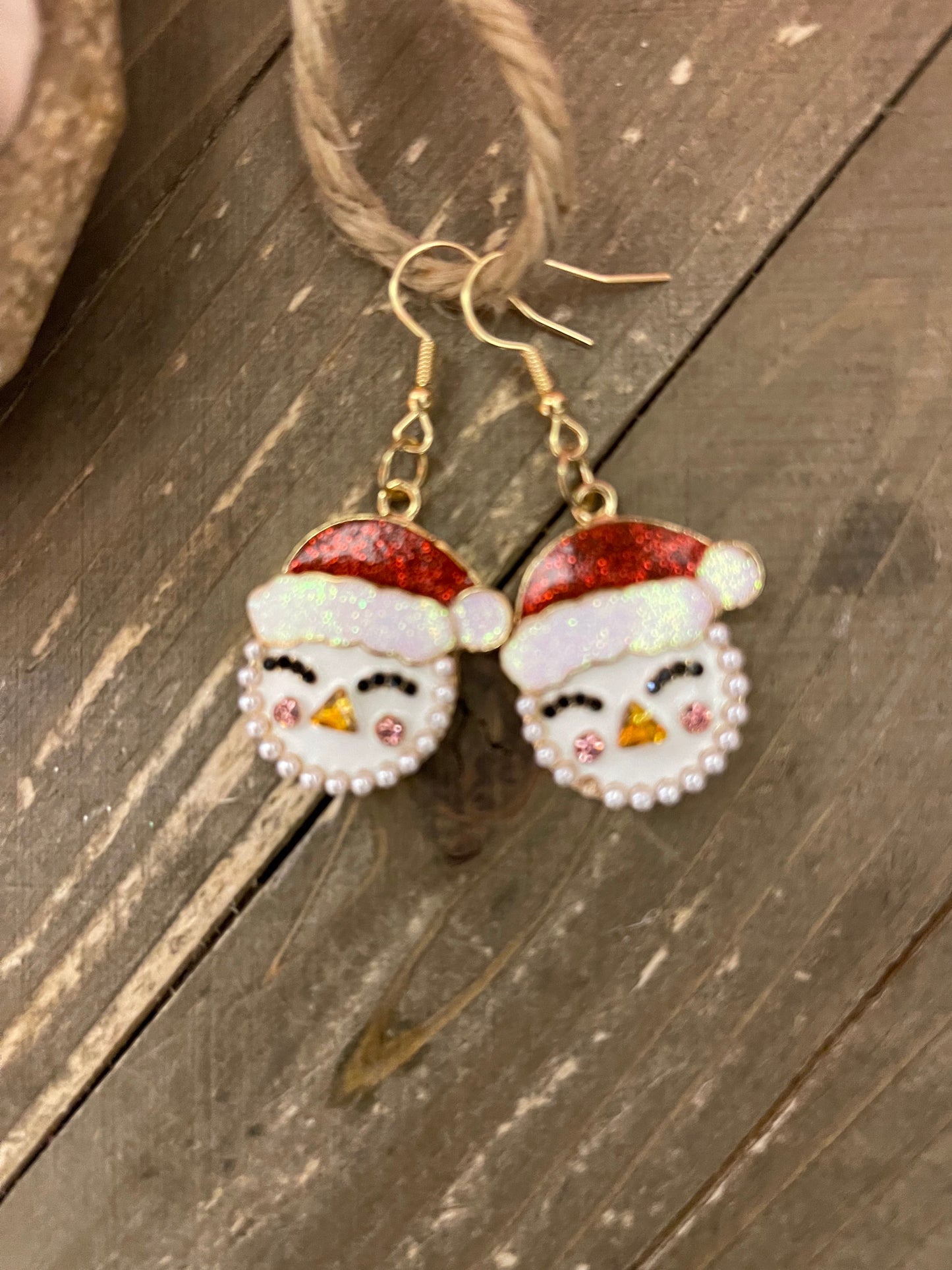 Christmas Snowman head Charm Wire earrings