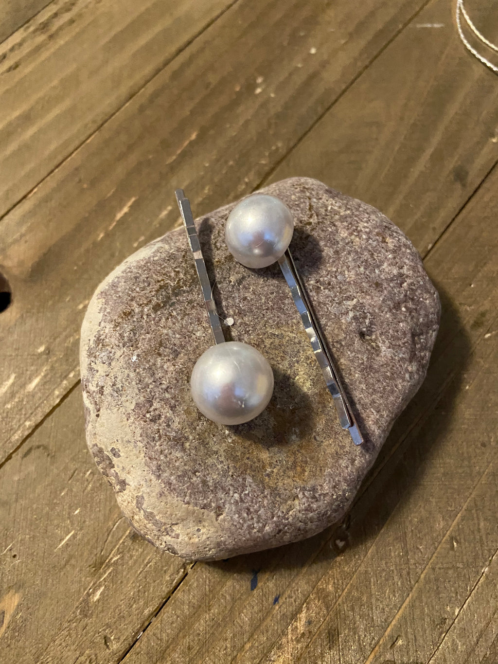 Pearl White Gemstone hair clips (a pair)