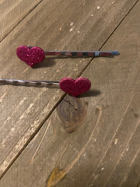Small Sparkly Heart Hair clips (a pair)Pink tiful of LOVE