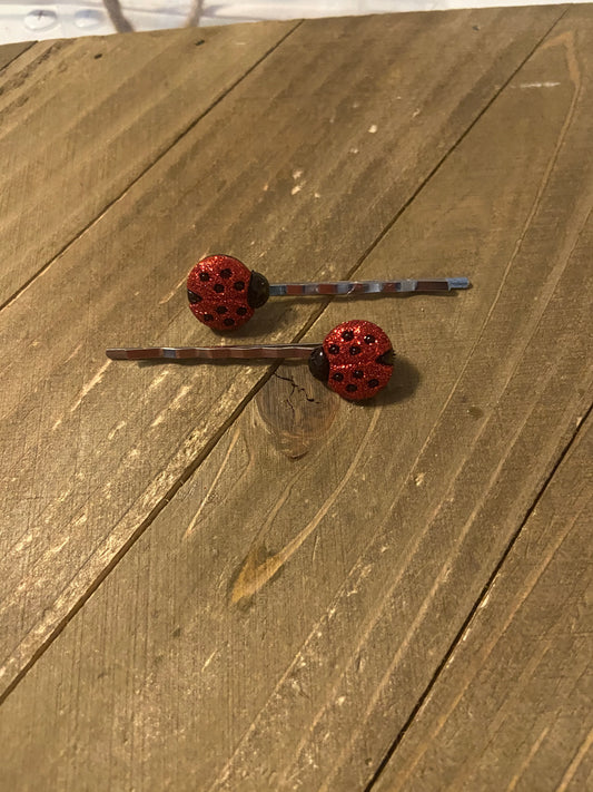 Sparkly Lady Bug Hair clips (a pair)Pink tiful of LOVE