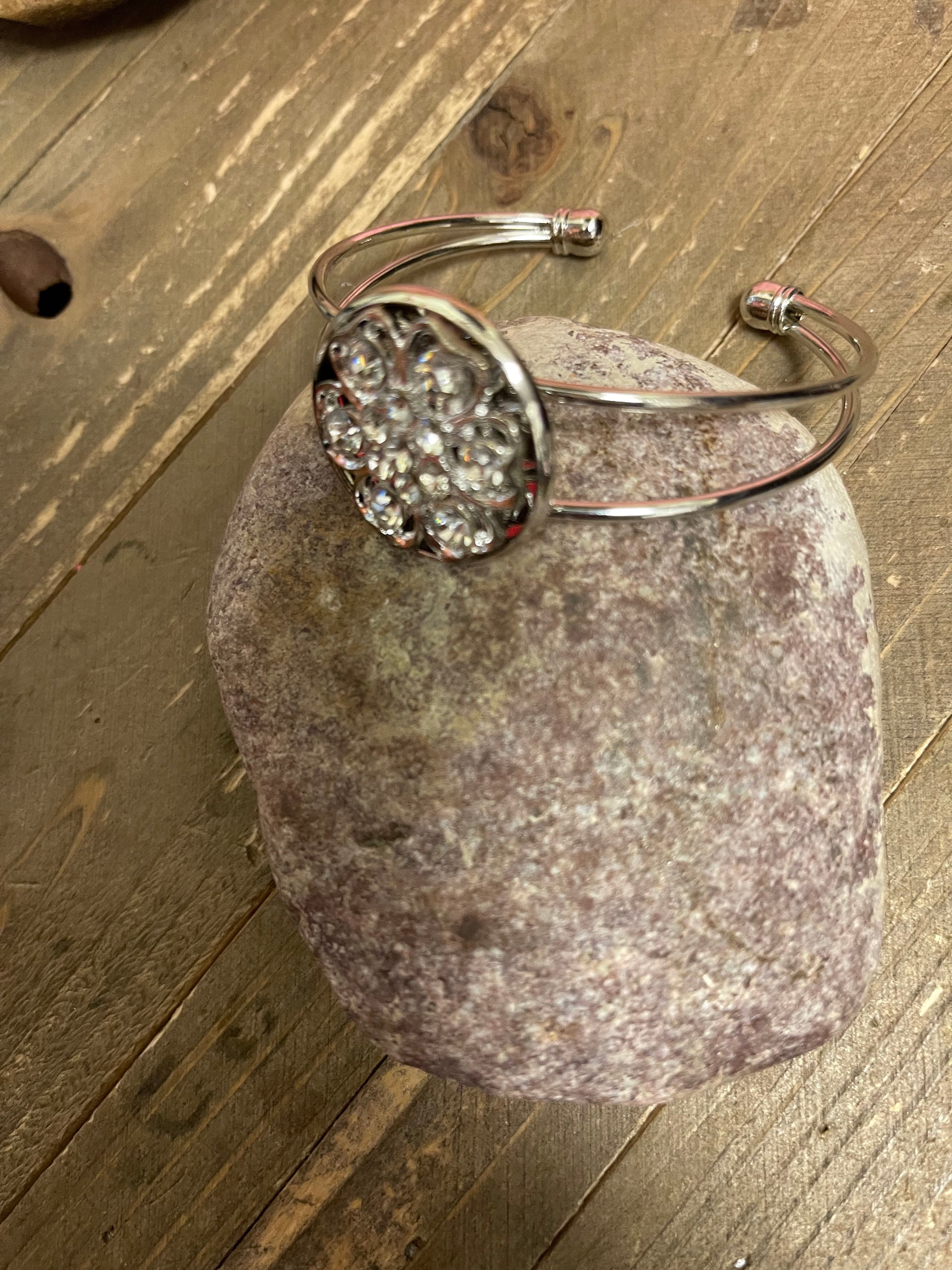 Silver Crystal Rhinestone Broach (BT211-48Scrystal) on a Single Silver Cuff BraceletPink tiful of LOVE