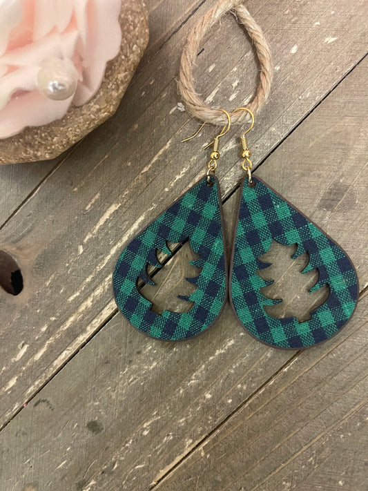 Green Buffalo Check Tree Teardrop Wire EarringsPink tiful of LOVE