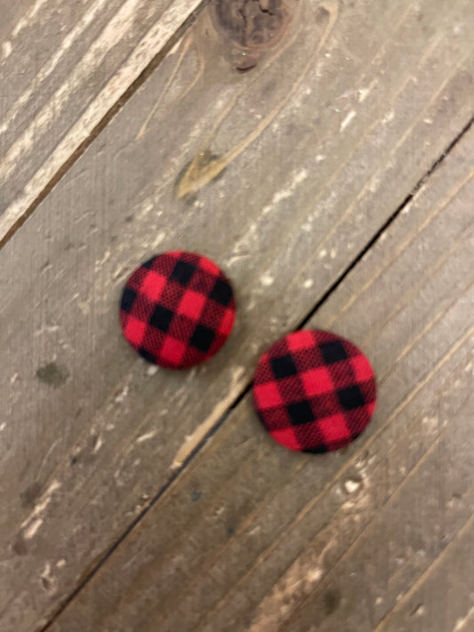 Red Buffalo Check Fabric Stud  EarringsPink tiful of LOVE
