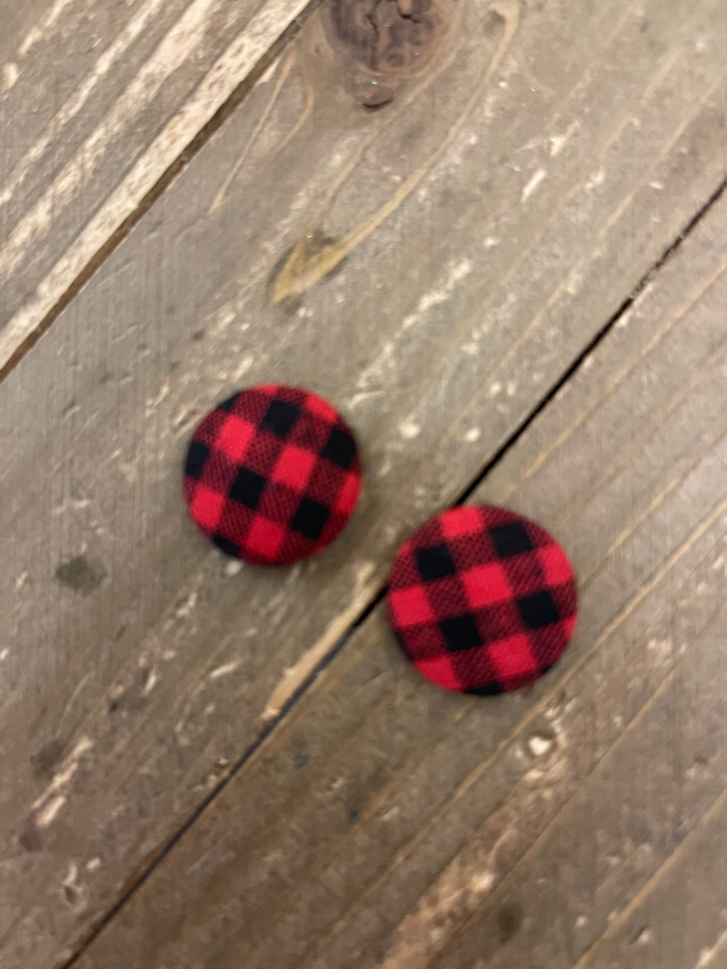 Red Buffalo Check Fabric Stud  Earrings
