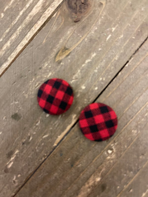 Red Buffalo Check Fabric Stud  Earrings