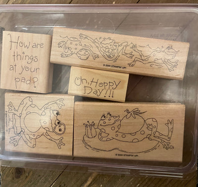STAMPIN UP!! Lot of 5 Frolicking Frogs Rubber Stamps
