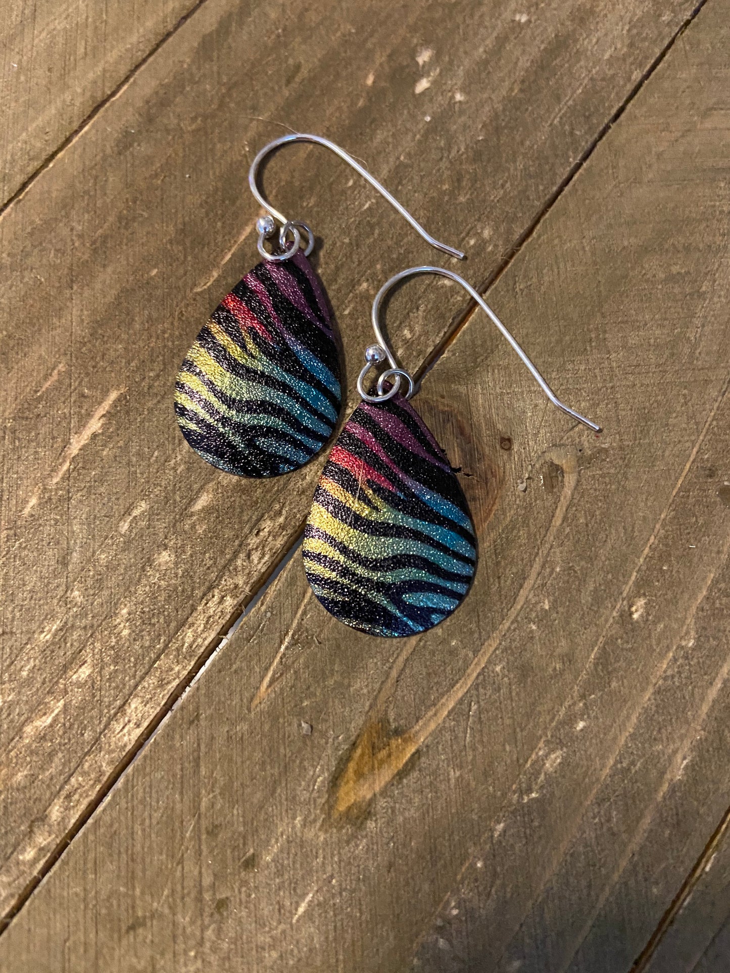 Zebra Print Multi-Color Teardrop wire earrings