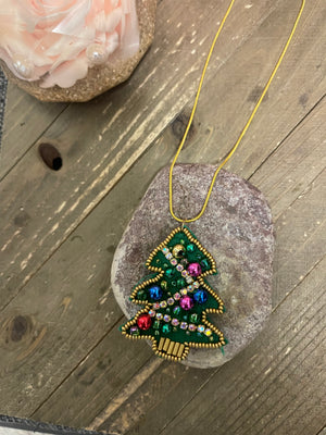 Christmas Tree Pendant on a Gold chain Necklace