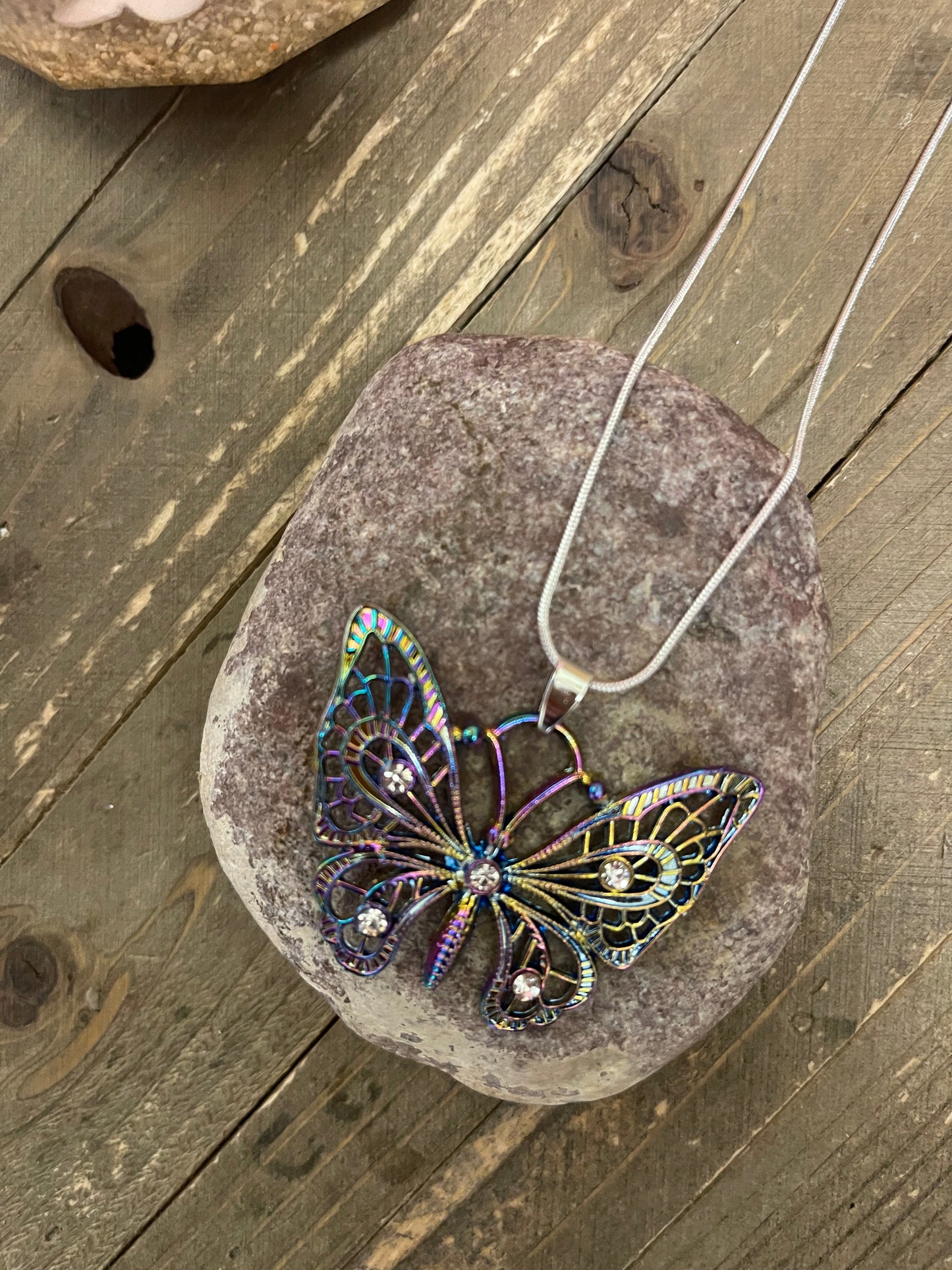 Iridescent Butterfly Charm Pendant on a Silver chain NecklacePink tiful of LOVE