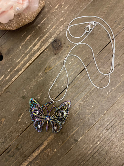 Iridescent Butterfly Charm Pendant on a Silver chain NecklacePink tiful of LOVE