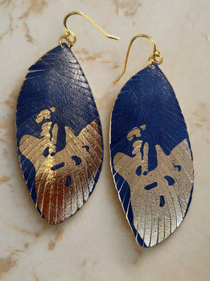 Blue Leather Drop Wire earrings