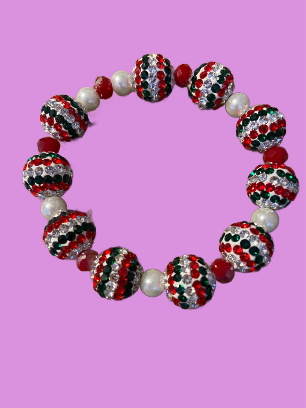 Blue, Red & Clear Crystal Ball  Bead Elastic/Stretch Bracelet
