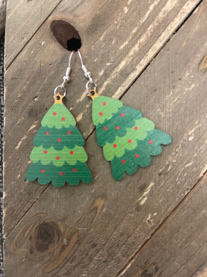 Wooden Christmas Tree Wire EarringsPink tiful of LOVE