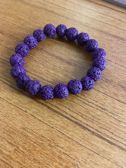 Purple Lava Rock Bead Elastic/Stretch Bracelet