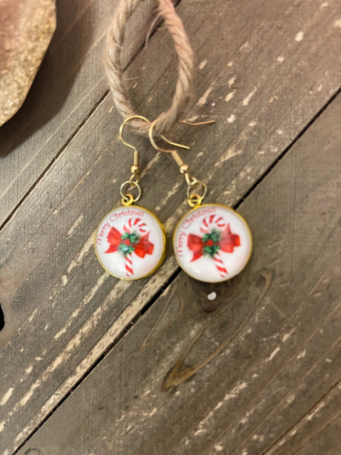 Candy Cane Cabochon Charm Wire earrings
