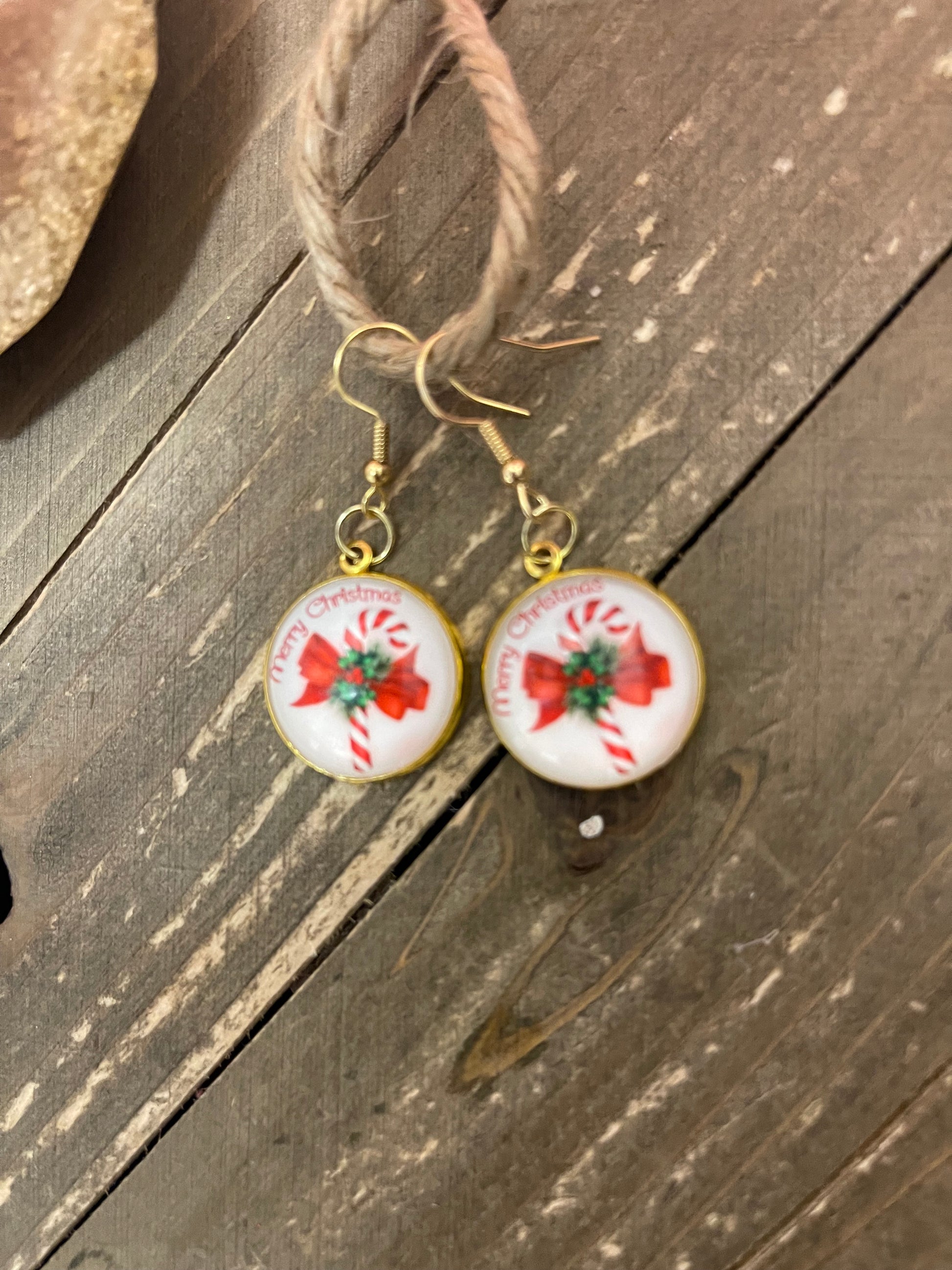 Candy Cane Cabochon Charm Wire earringsPink tiful of LOVE