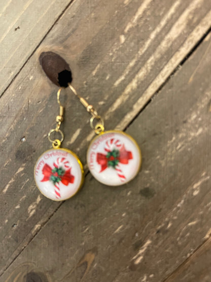 Candy Cane Cabochon Charm Wire earrings