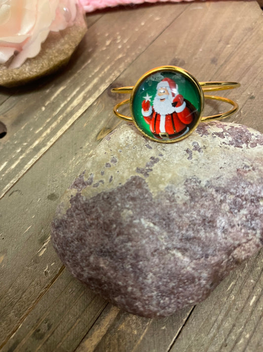 Christmas  Santa on a Single Gold Bangle Cuff BraceletPink tiful of LOVE