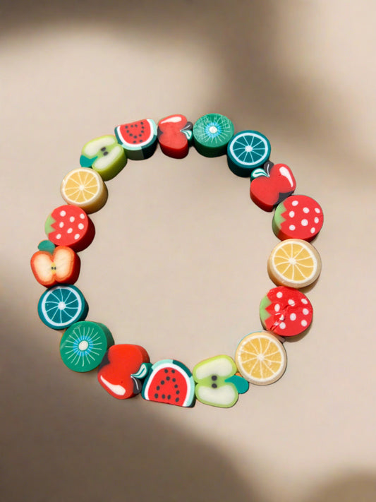 Assorted Fruits Clay Beaded Elastic/Stretch BraceletPink tiful of LOVE