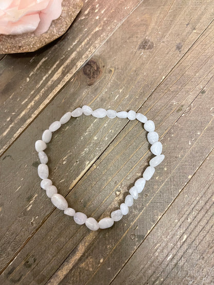 White Moonstone Nuggets Beaded Elastic/Stretch Bracelet