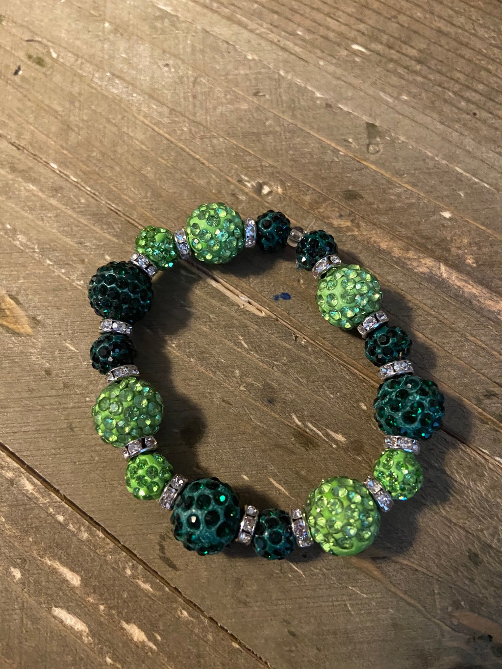 Green Sparkly Rhinestone Ball Beaded Elastic/Stretch Bracelet
