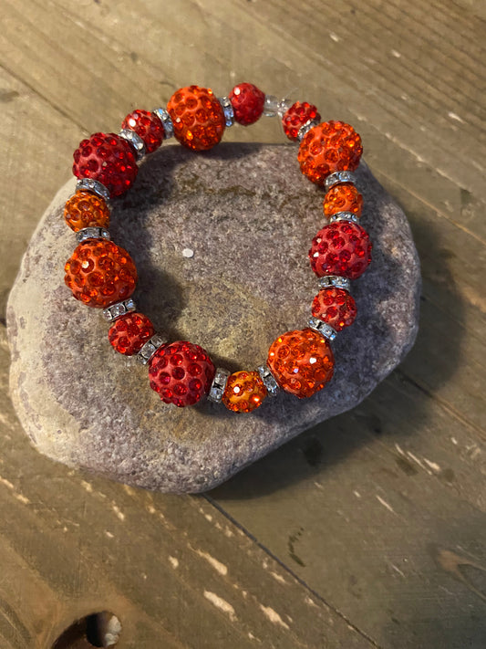 Red &amp; Orange Sparkly Rhinestone Ball Beaded Elastic/Stretch BraceletPink tiful of LOVE