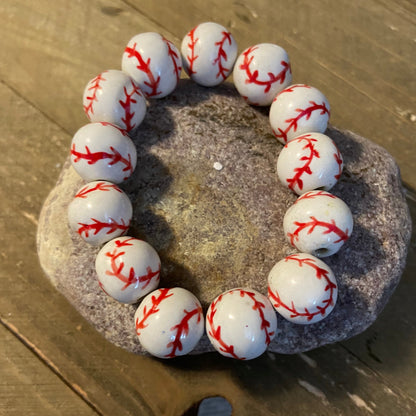 Baseball Ceramic Bead Elastic/Stretch Bracelet