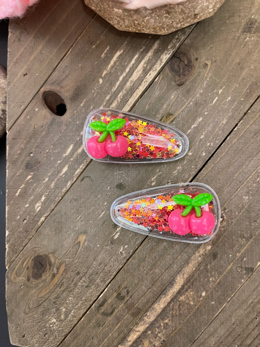 Cherry Confetti-Red Star Confetti Snap Hair clips (a pair)