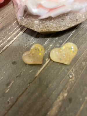 Sparkle Heart Stud Earrings (Yellow color)