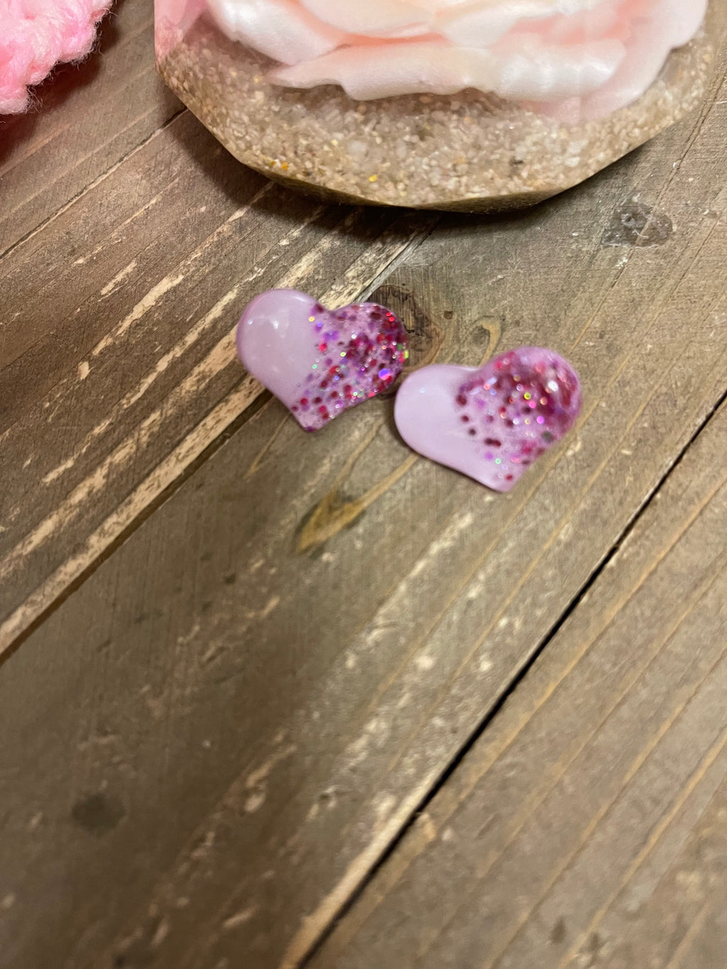 Sparkle Heart Stud Earrings (Purple color)