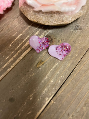 Sparkle Heart Stud Earrings (Purple color)