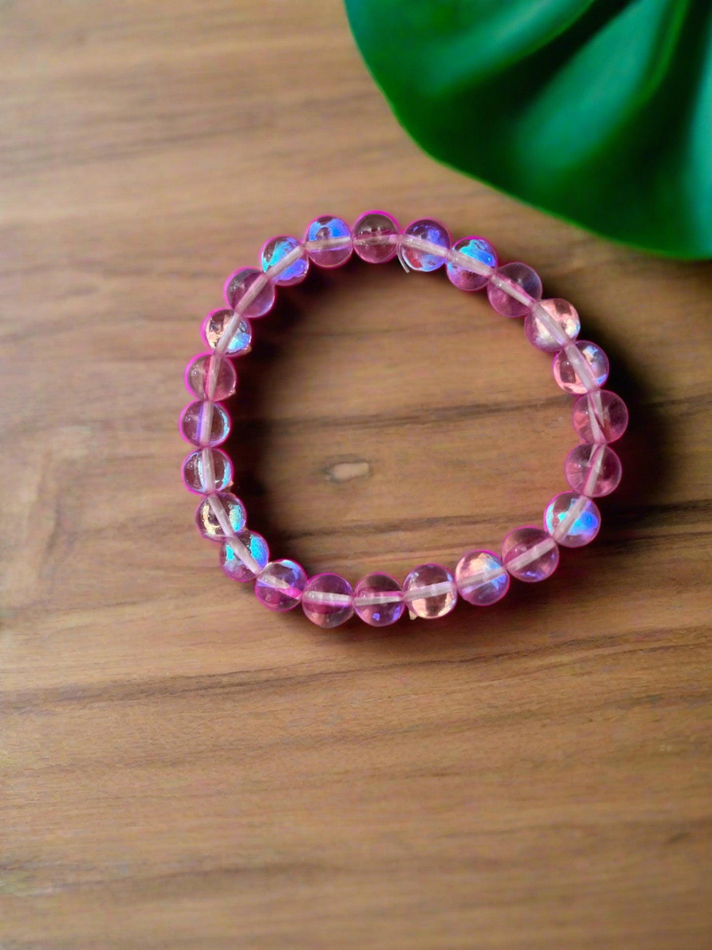 Pink Holographic glass beaded Stretch braceletPink tiful of LOVE
