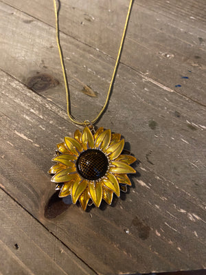 Sunflower Round Pendant on a Gold chain Necklace