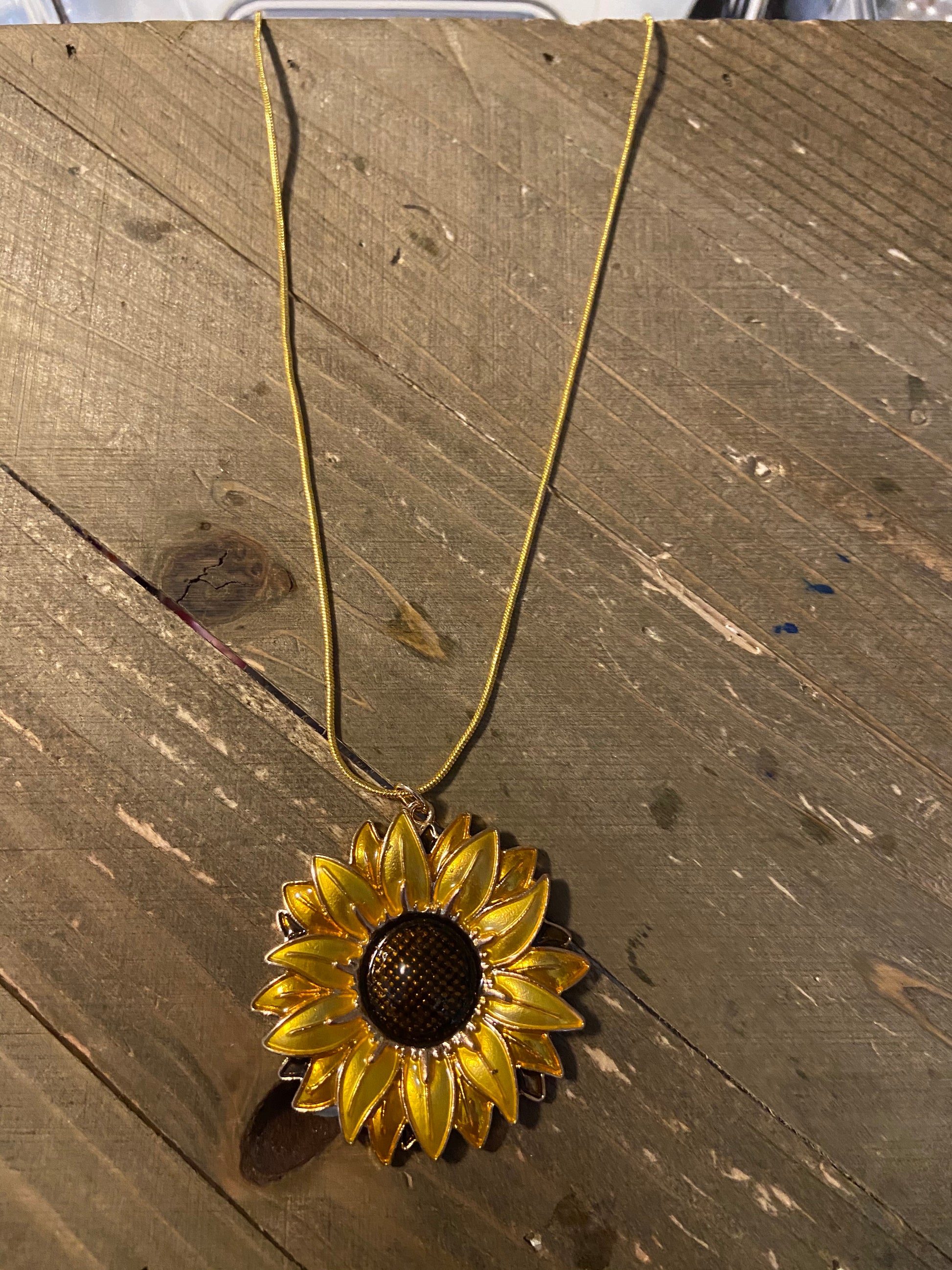 Sunflower Round Pendant on a Gold chain NecklacePink tiful of LOVE