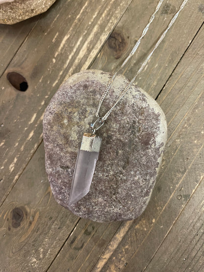 Clear Quartz Crystal Pendant on a Silver chain Necklace