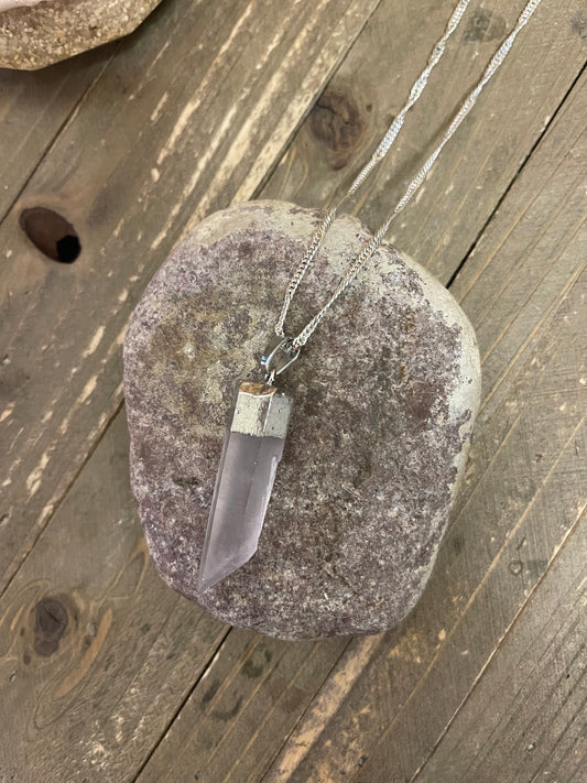 Clear Quartz Crystal Pendant on a Silver chain NecklacePink tiful of LOVE